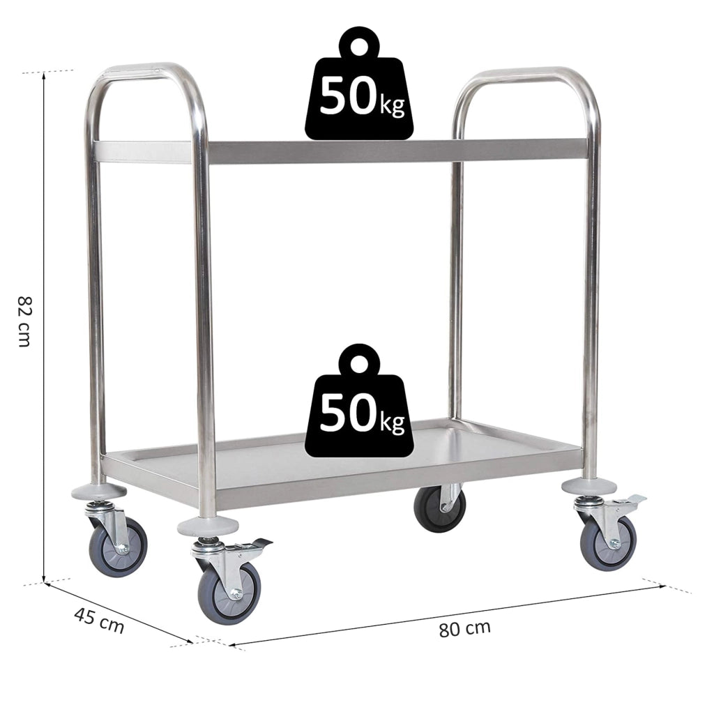 Carrello Cucina con 2 Ripiani e 2 Bracci ¨C Zephmum ¨C 80x45x82 cm Acciaio Inox