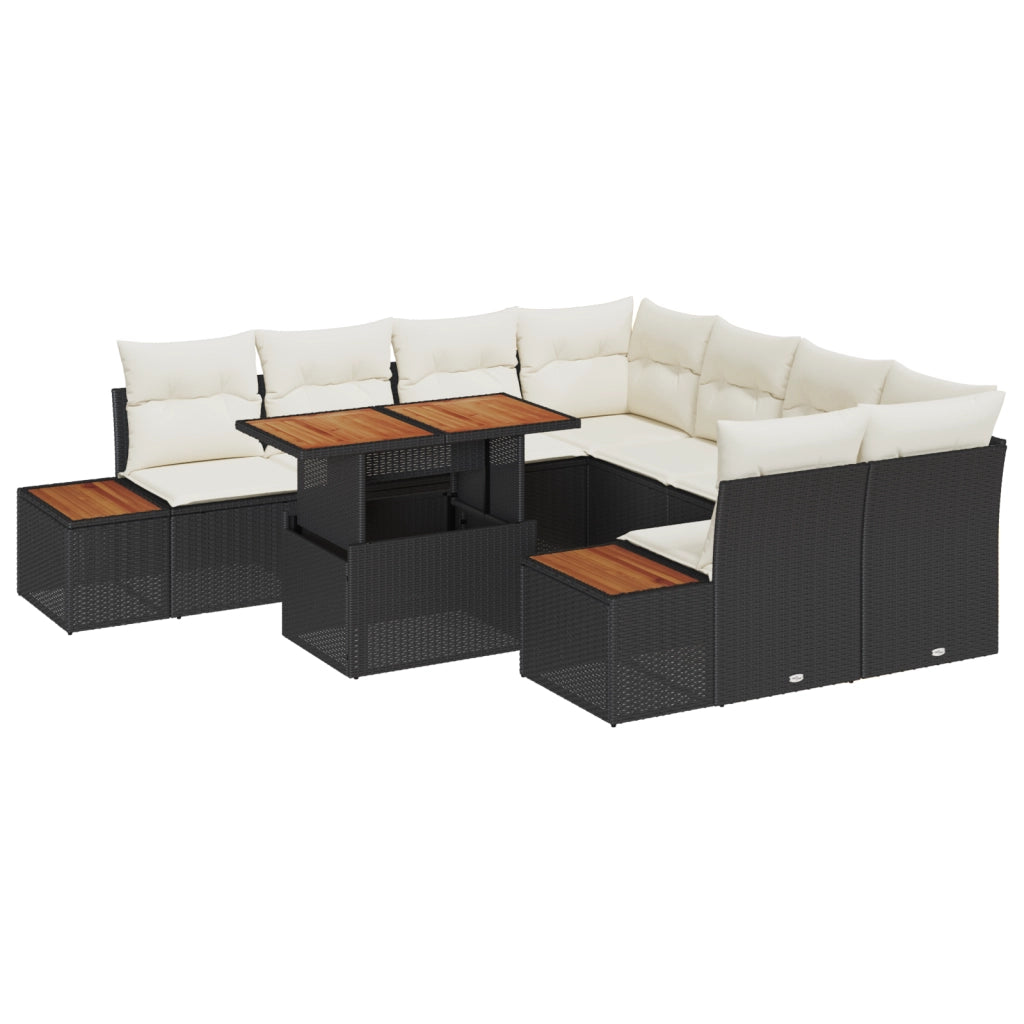 Set Divano da Giardino 9 Pezzi con Cuscini Nero in Rattan Sintetico