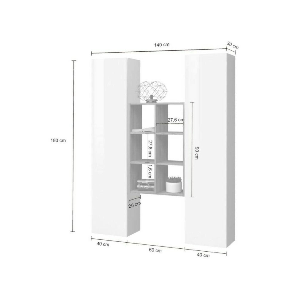 Madia Danila, Credenza 14 Ripiani Made in Italy, 40x30x180h cm Bianco Lucido