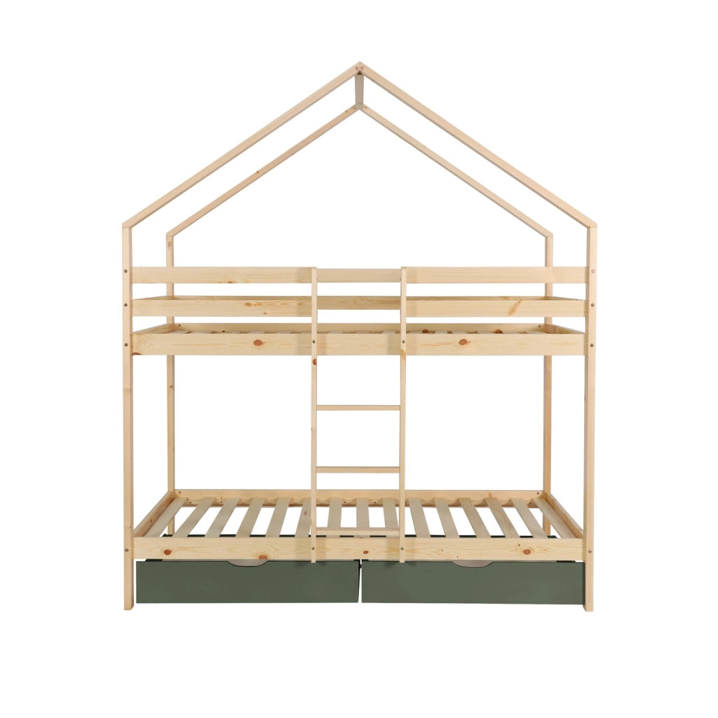 Letto a castello per bambini cabina 190cm pino naturale con cassetti,