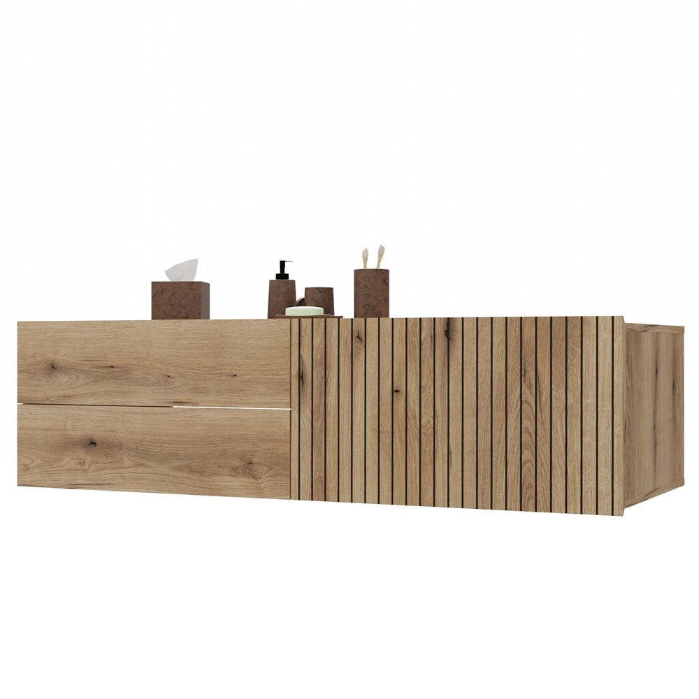 Mobile sottolavabo TIGO 1d2s rovere EVOKE 140 cm 2 cassetti scanalato frontale sospeso