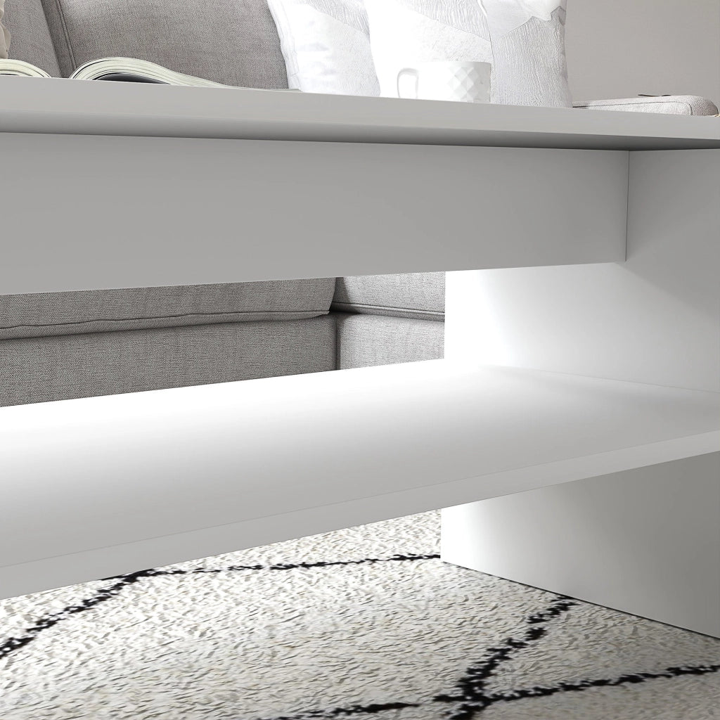 Tavolino da Caffè Moderno 100x40x41,5 cm a 2 Livelli con Vani a Giorno in Legno Bianco