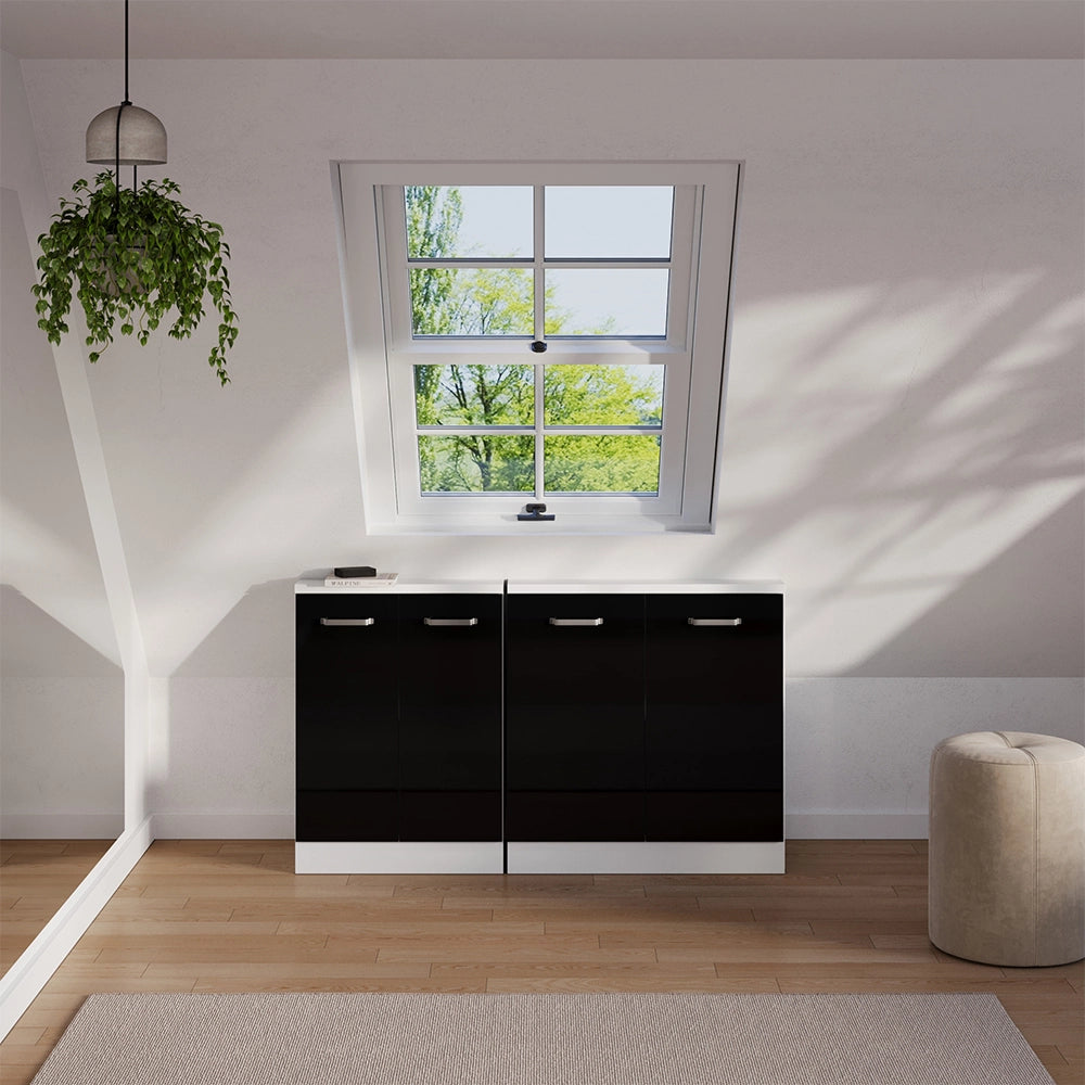 Set di mobili sottotetto Rion Nero lucido/Bianco Set di 2 Vicco