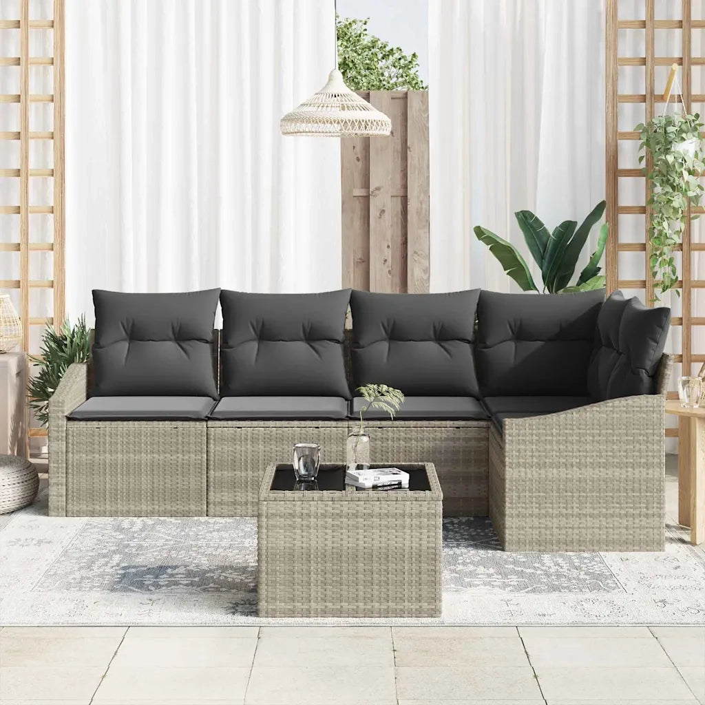 Set Divano da Giardino 6 pcs Grigio chiaro polyrattan