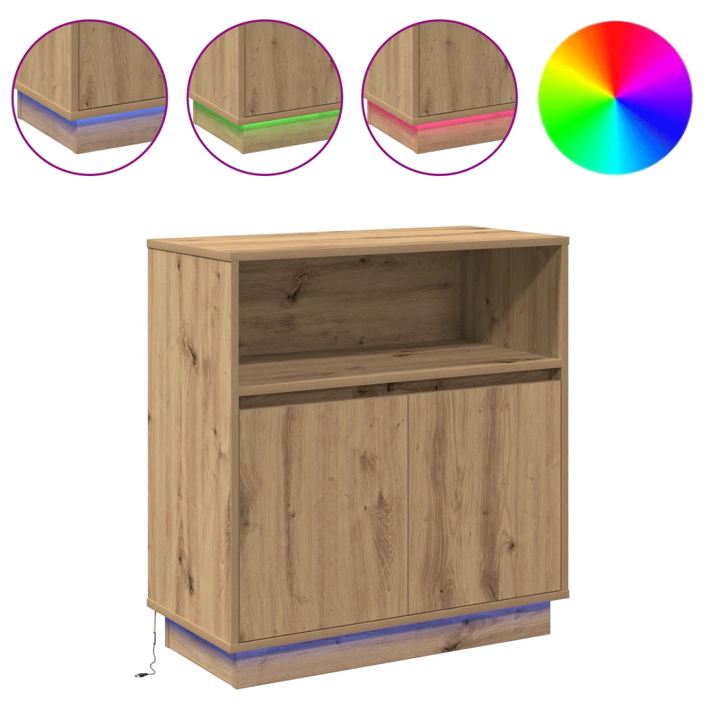 Sideboard con LED Rovere Artigianale 71x34,5x75 cm Legno ingegnerizzato