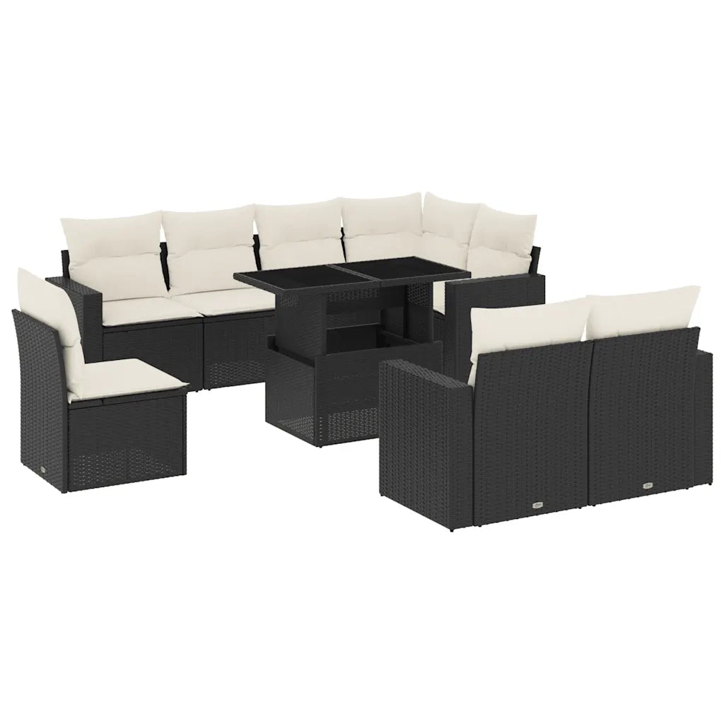 Set Divani da Giardino 9 pz con Cuscini Nero in Polyrattan 3267406