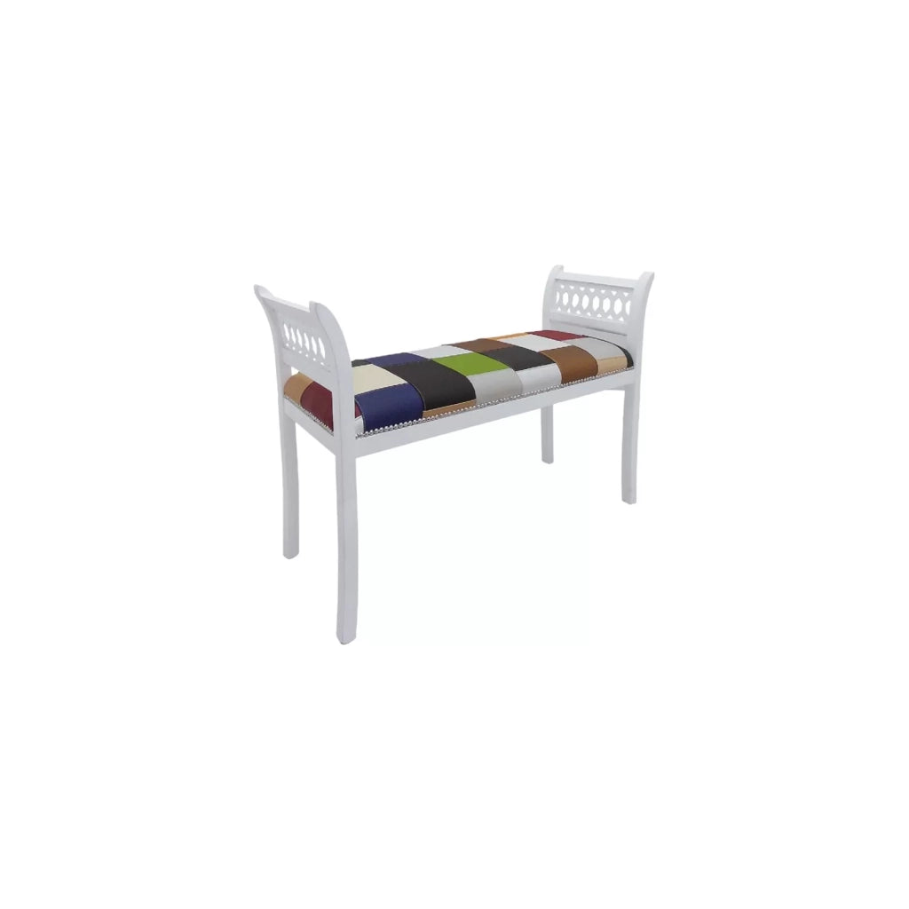  panca parigina imbottita tessuto legno shabby bianco - Mobili 2G