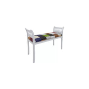  panca parigina imbottita tessuto legno shabby bianco - Mobili 2G