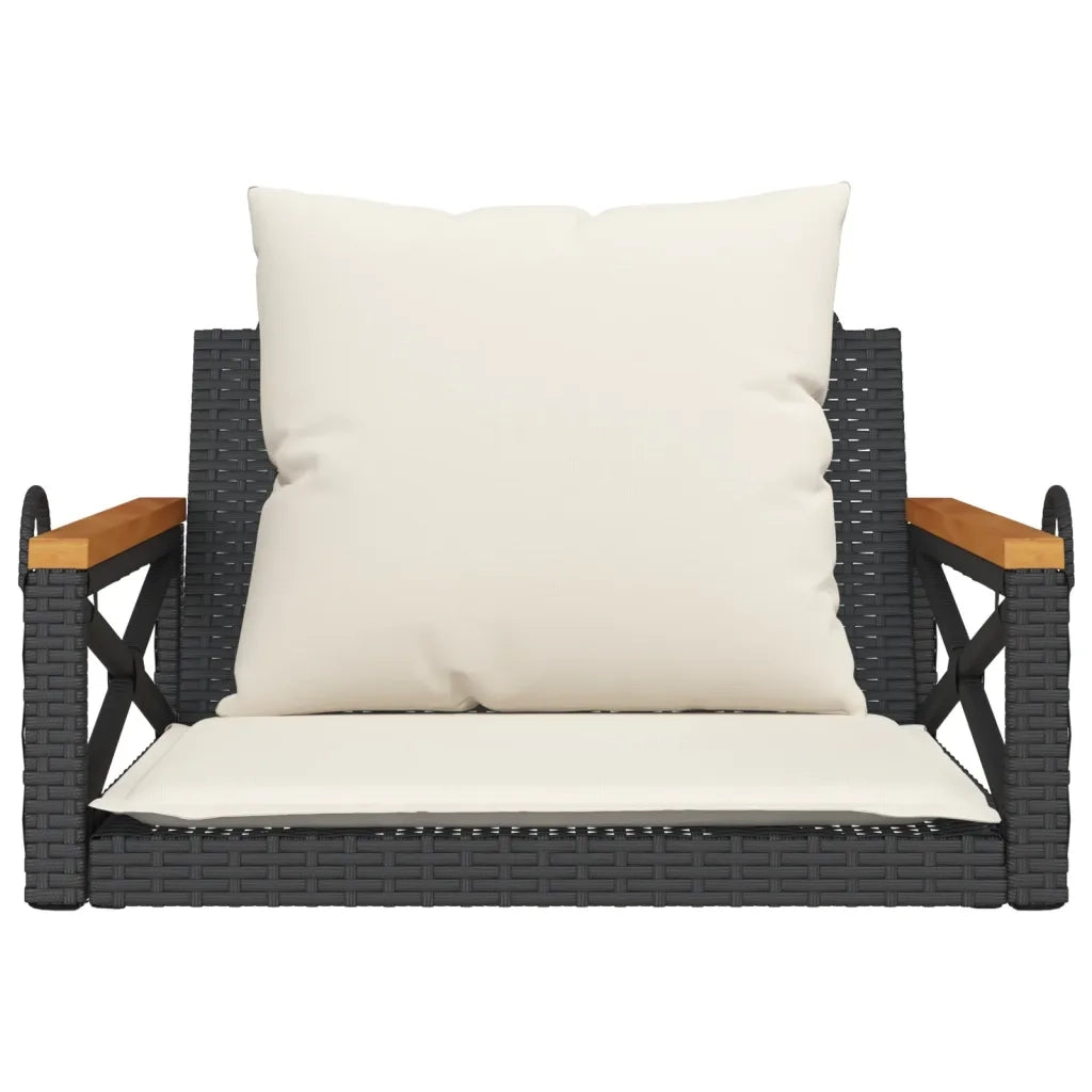 Panchina a Dondolo con Cuscini Nera 63x62x40 cm in Polyrattan