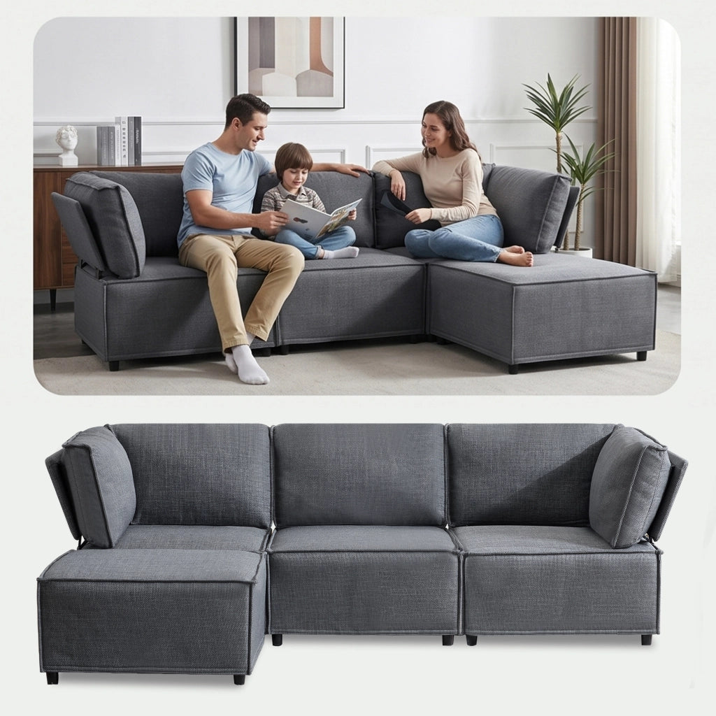 Divano modulare convertibile con seduta confortevole e struttura stabile in tessuto grigio scuro 238 × 154 × 75 cm