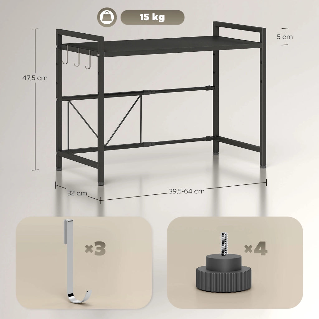 Scaffale per microonde con 3 ganci ¨C Xylo ¨C Metallo nero estensibile 40cm