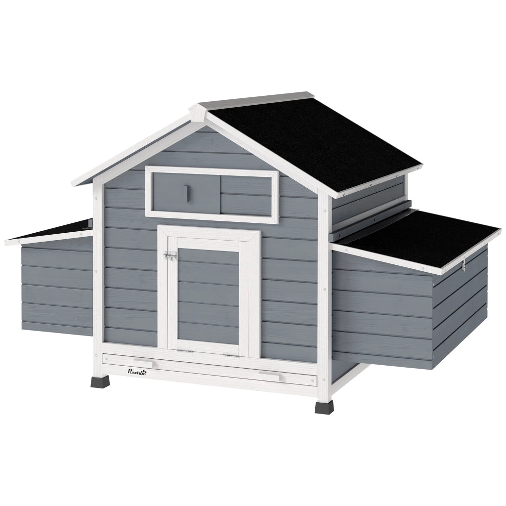 Pollaietto per Giardino in Legno con 2 Nidi e Tetto Impermeabile ¨C zephmum ¨C 150x100x96.5 cm Grigio