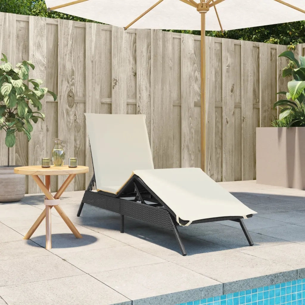 Lettino Prendisole | Sdraio da giardino | Lettino da sole con Cuscino Nero in Polyrattan