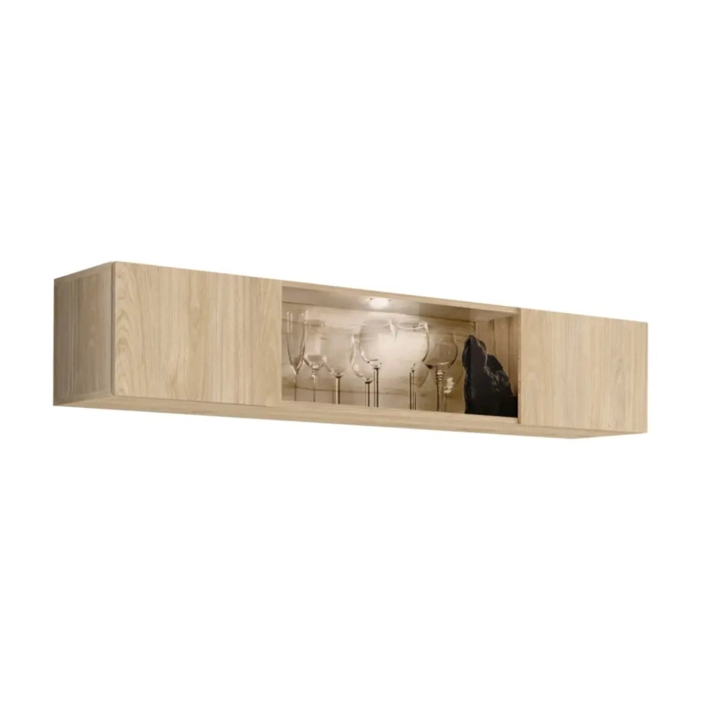 Vetrina orizzontale FLY – 1 porta parzialmente vetrata con LED – Rovere chiaro