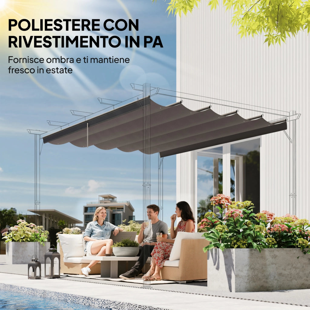 Tetto di Ricambio per Gazebo 4x3 m con 10 Fori di Drenaggio in Poliestere Grigio Chiaro