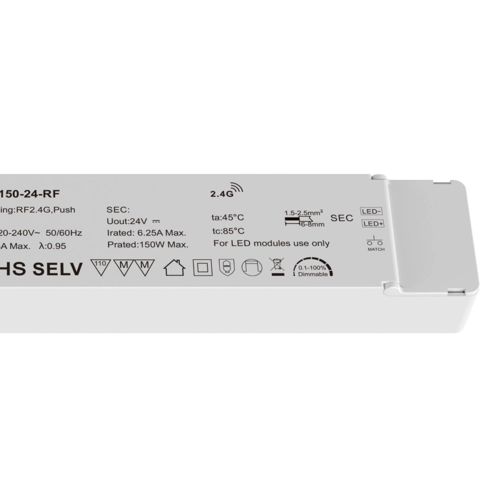 Alimentatore Dimmerabile LED 24V 150W, RF 2.4G e Push Dim per Strisce LED 310X45X30mm LN-150-24-RF