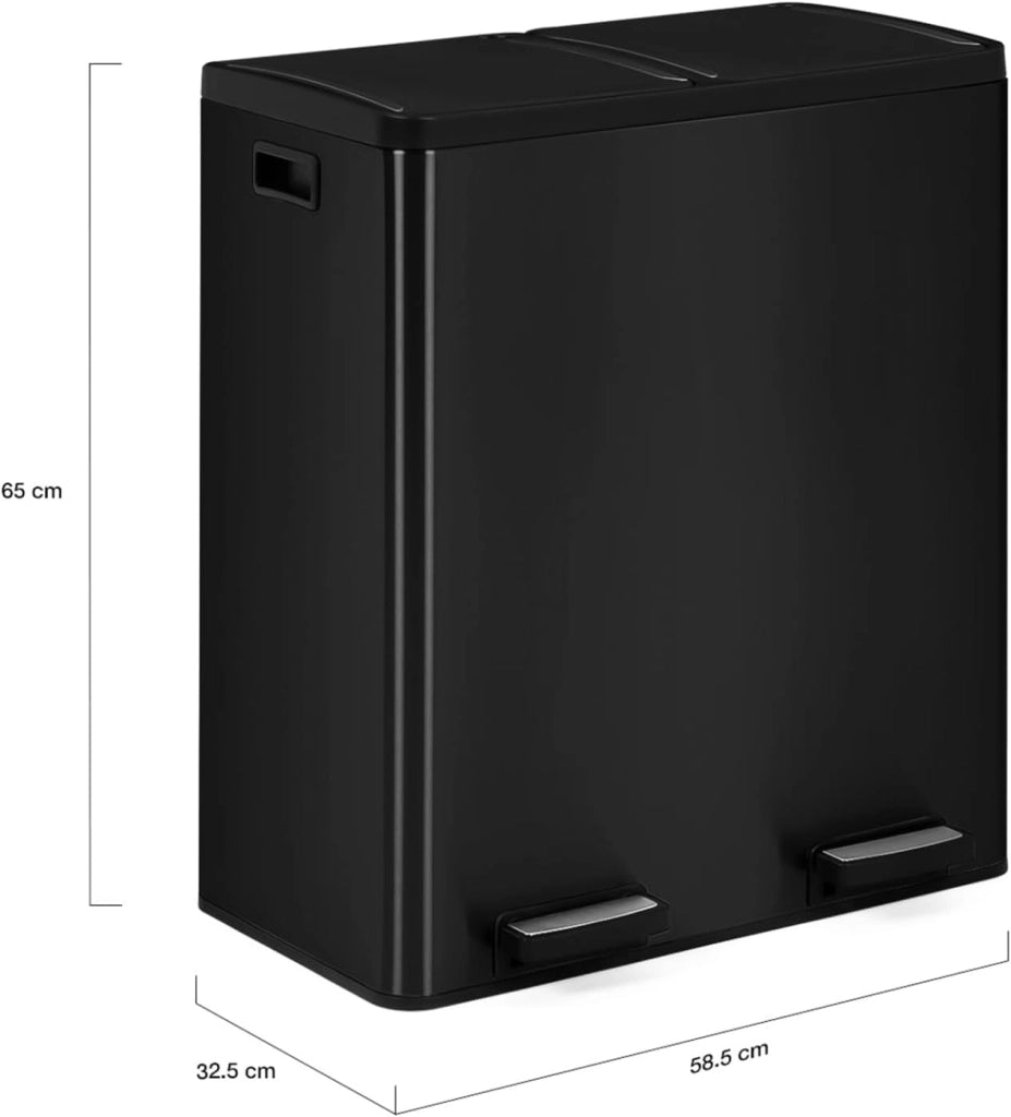 Bidone da cucina a selezione selettiva 2 x 30L nero 2 secchi estraibili e pedali in metallo