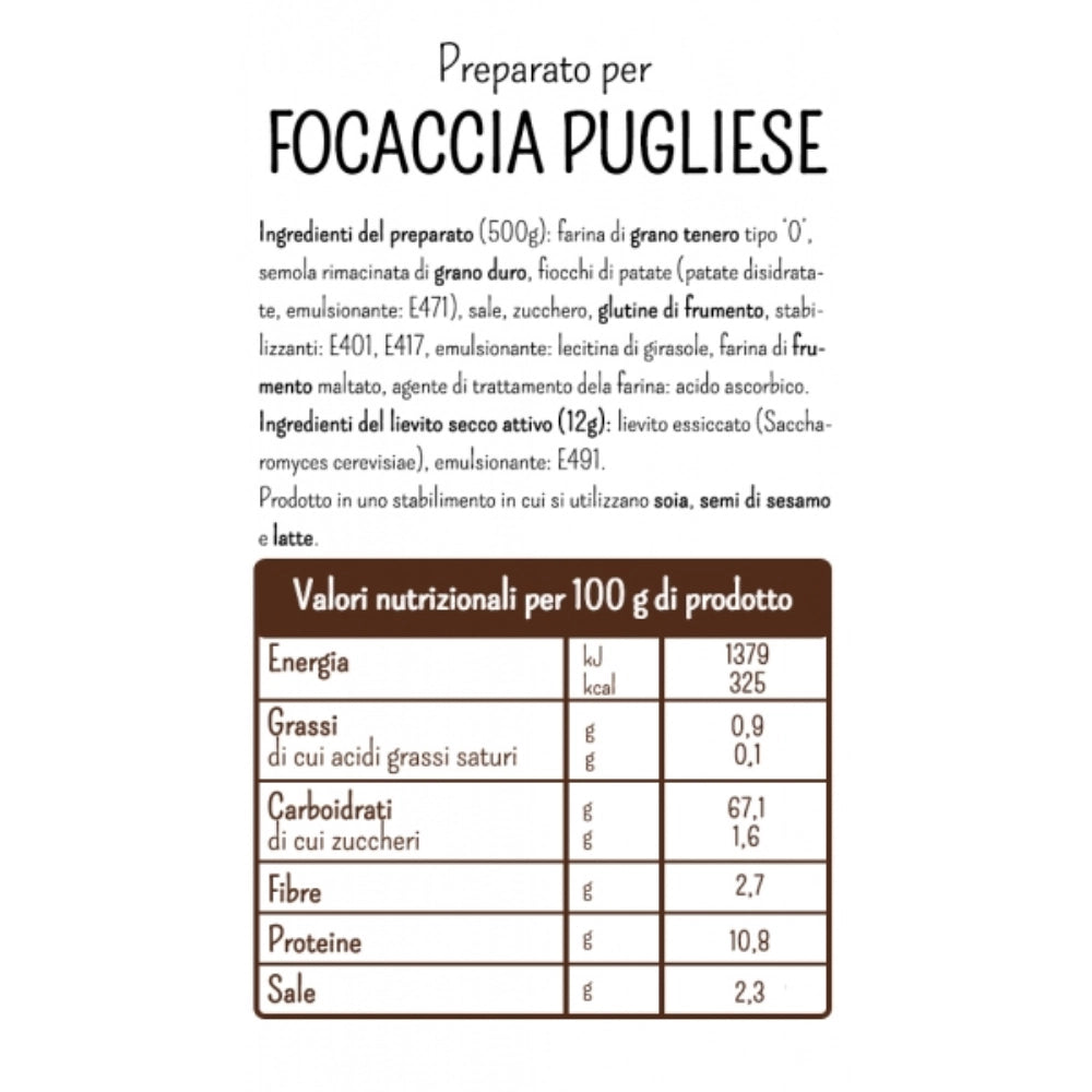 Molino rossetto preparato per focaccia pugliese 6 confezioni 500 grammi
