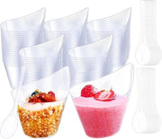 Mini bicchieri dessert 200 ml - Bicchieri dessert trasparenti con cucchiai - Bicchieri dessert riutilizzabili - Dessert mousse pudding - Dessert per buffet e feste - Set di bicchieri dessert