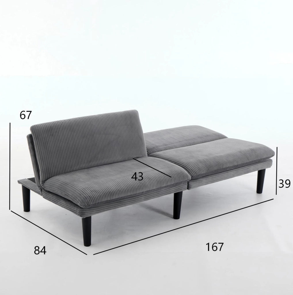 Divano letto 2 posti 167x84x67 cm grigio， velluto a coste， salvaspazio