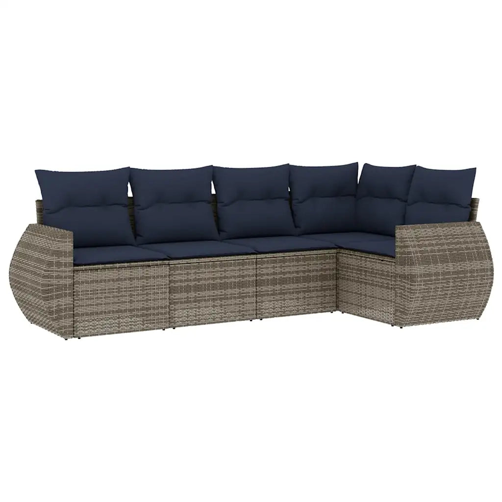 Set Divani da Giardino 5 pz con Cuscini Grigio in Polyrattan 3221330