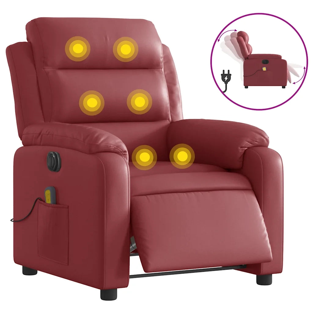 Divano Sedia-Poltrona Massaggiante Reclinabile Rosso Vino in Similpelle 798275