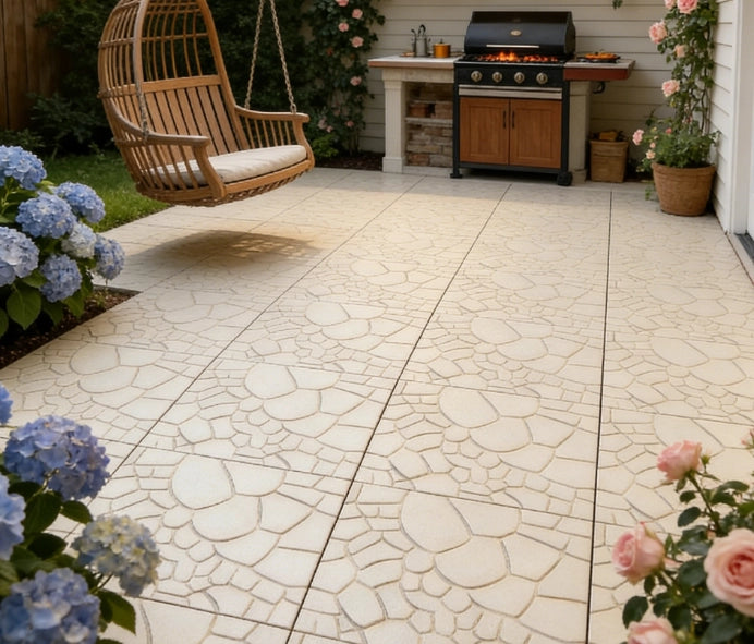 Piastrelle da Pavimento Interlocking per Patio ¨C MINIMAL ¨C Beige, 44 pcs, 30x30 cm