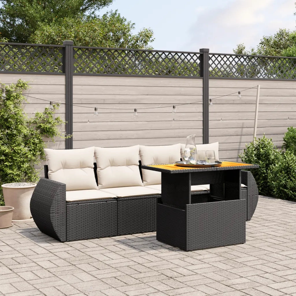 Set Divani da Giardino 5 pz | Set Salotto da Giardino con Cuscini in Polyrattan Nero