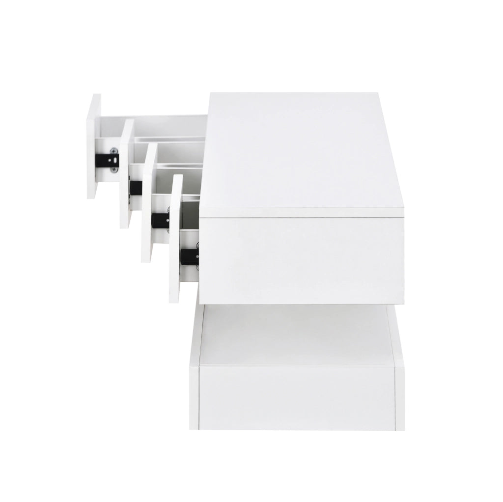 Mobile TV sospeso con LED controllabile da app, 4 cassetti, MDF bianco 130 cm