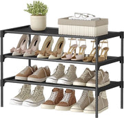 Sistema di Stoccaggio per Scarpe a 3 Livelli – Risparmio di Spazio per la Scarpa in Corridoio, 29,7 x 62,2 x 53,5 cm, Metallo e Tessuto Non Tessuto, Nero Inchiostro