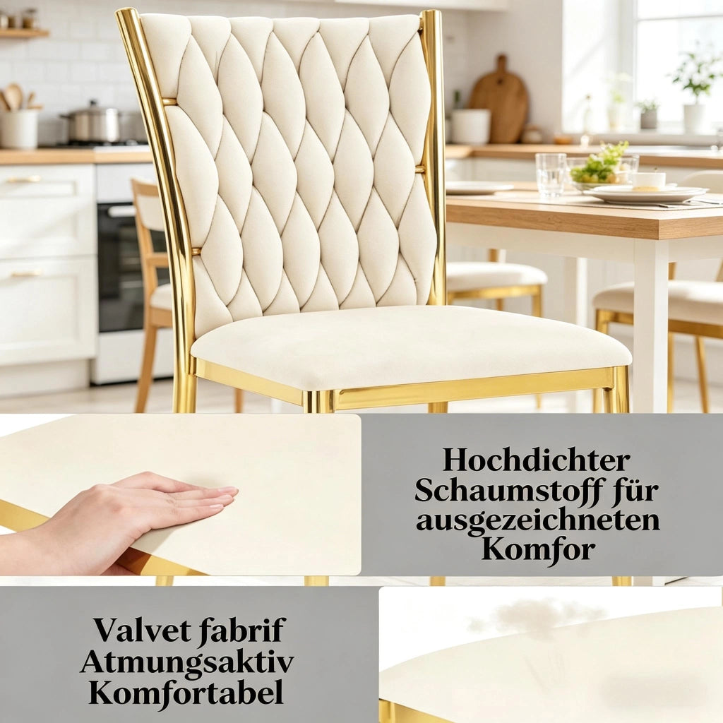 SEDIA da pranzo imbottita Set da 2 pezzi 47x94,5x59,5 cm Crema/Oro