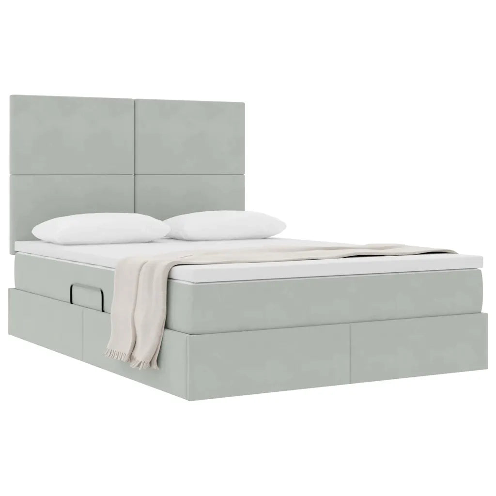 Letto con contenitore e materasso Grigio chiaro 140 x 190 cm
