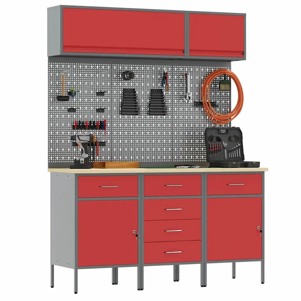Set di mobili da lavoro con cassetto con blocco 8 pcs Rosso 3321445