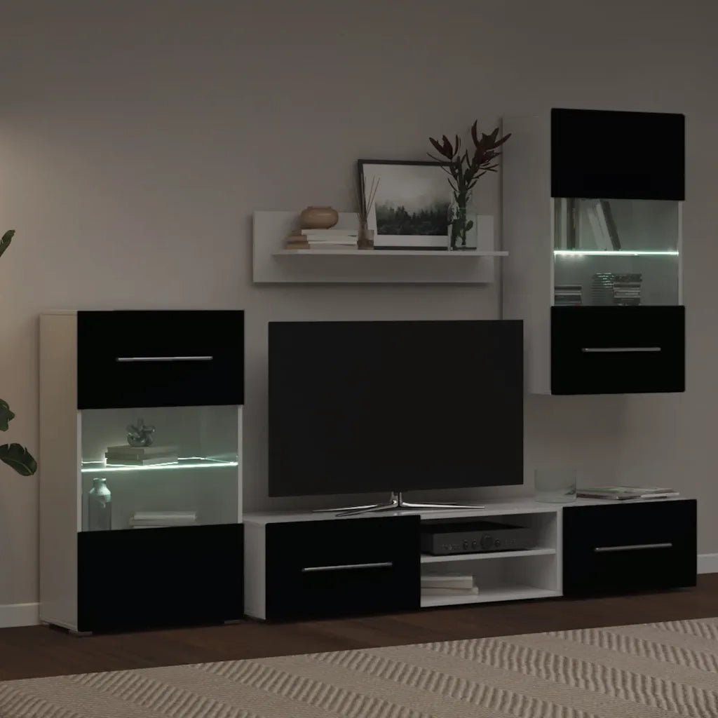 Mobili con Vetrina Parete Unità TV 5 pz con Luci LED Nero 243864