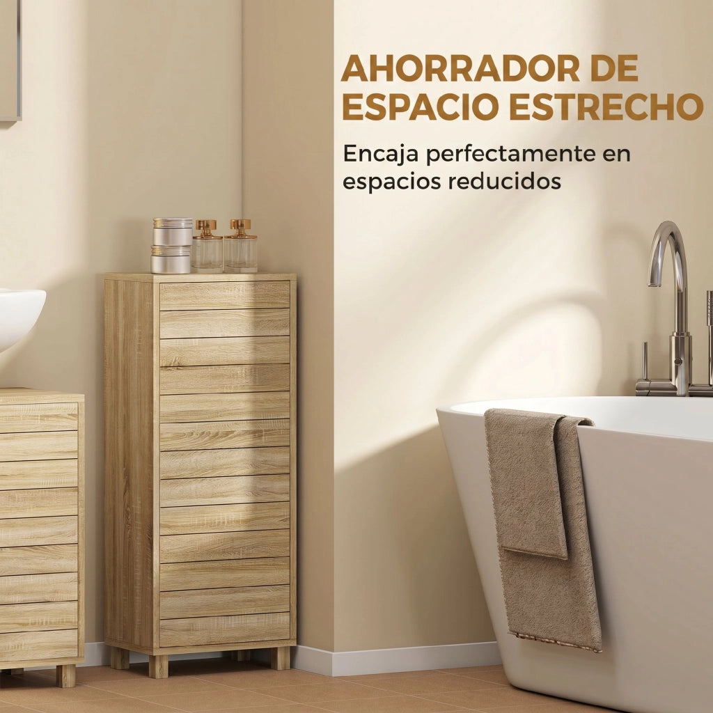 Mobiletto Bagno con Ante a Listelli e Ripiani Regolabili ¨C Zephmum ¨C Naturale 34x23x84 cm