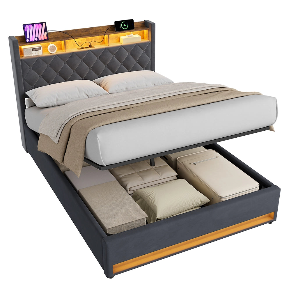 Letto Imbottito 140x190 cm Grigio Scuro in Velluto con Rete a Doghe