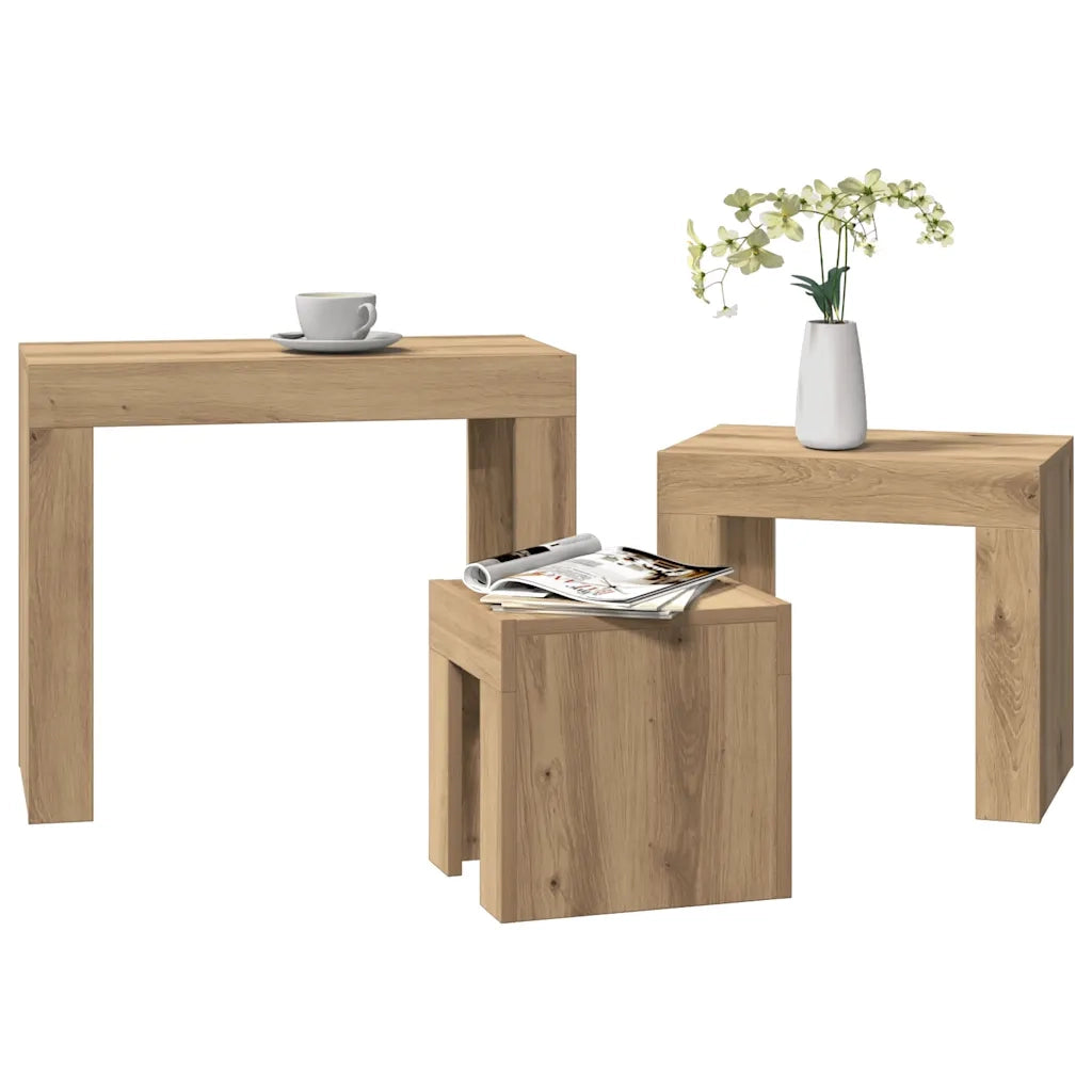 Tavolini Impilabili 3 pz Rovere Artigianale in Truciolato 856673