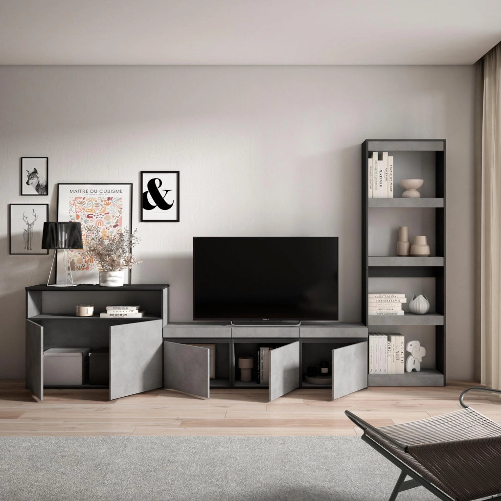 Mobile TV, Soggiorno, 310x35x186cm, Per TV fino a 65", Set di mobili, grigio cemento RF3165
