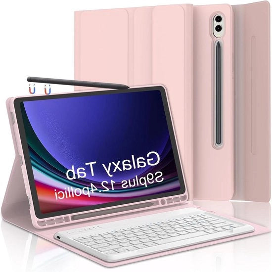 Hoes con tastiera per Samsung Galaxy Tab S9FE Plus 12.4 pollici - Tastiera rimovibile magneticamente - Roségoud - Con holder per matita