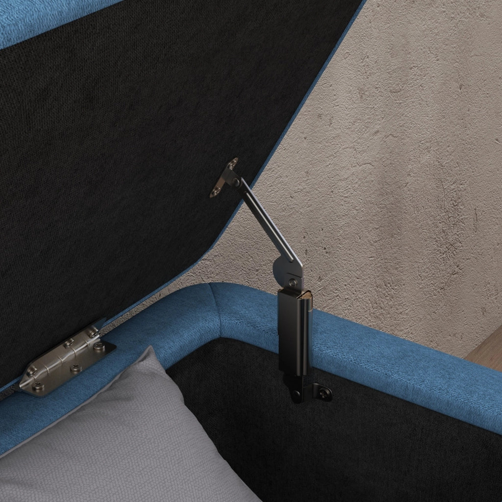 Panca Contenitore 102x40x44 cm Poggiapiedi Imbottito in Tessuto Effetto Lino Blu Scuro