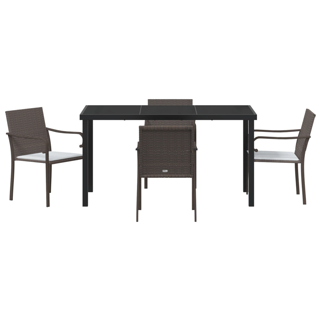 Set da giardino in 5 pezzi con cuscini marroni in polyrattan