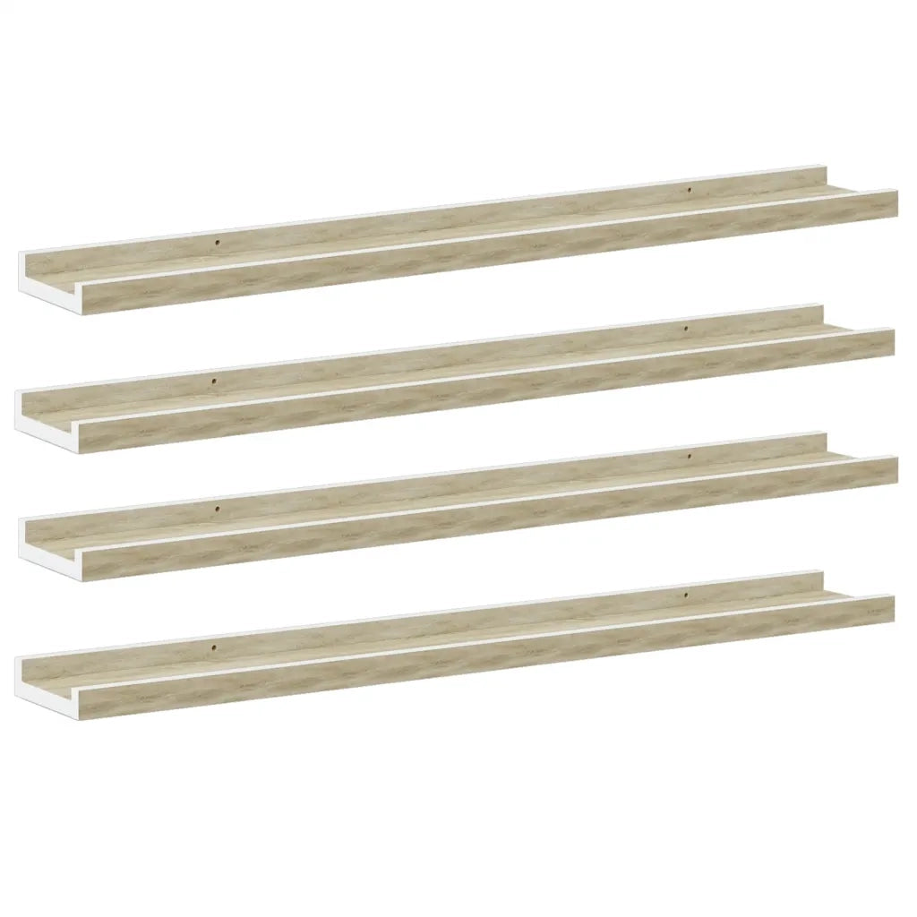 Mensole da Parete 4 pz Bianco e Rovere Sonoma 80x9x3 cm 326696