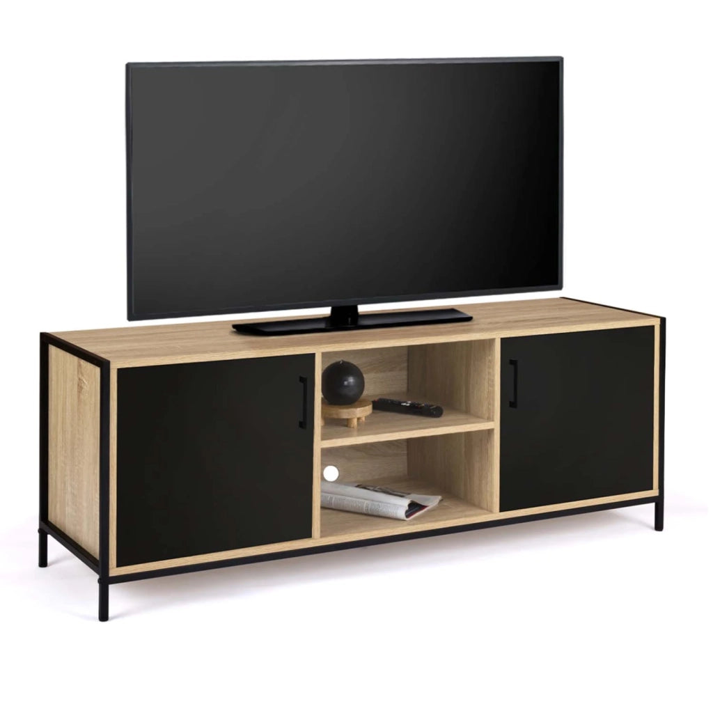 IDMarket - Porta TV BOSTON 140 cm a 2 ante nero di design industriale