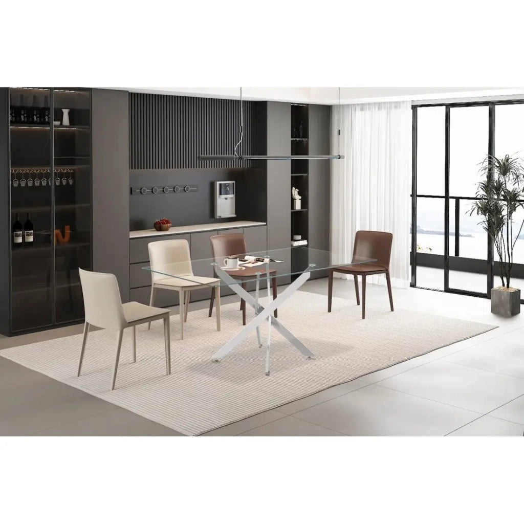 Tavolo da pranzo CRISTELIA – 160x90 cm – Piano in vetro – Gambe in metallo cromato – Design elegante e luminoso