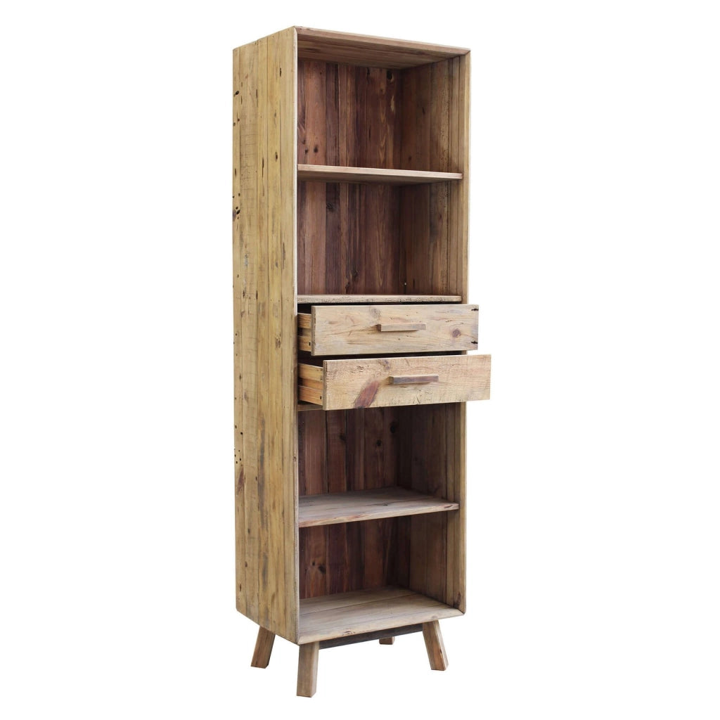 Libreria con 2 cassetti e 4 ripiani in Pino riciclato cm 60x40x190 - PINE