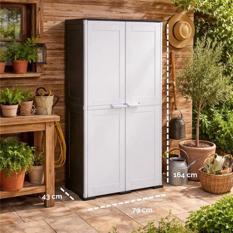 ARMADIO 2 ANTE 79X43X164 CM CON 4 VANI INTERNI E VANO PORTASCOPA – MOBILE ORGANIZZAZIONE CASA CON POMELLI NERO/GRIGIO