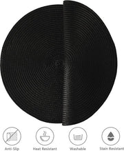 Piatti per tavolo, rotondi, neri, piatti per tavolo, lavabili, set da 6, 36 cm, resistente al calore, piatti per tavolo per cucina, tavolo da pranzo, ristorante, hotel