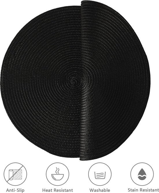 Piatti per tavolo, rotondi, neri, piatti per tavolo, lavabili, set da 6, 36 cm, resistente al calore, piatti per tavolo per cucina, tavolo da pranzo, ristorante, hotel