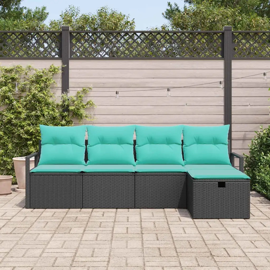 Set di divani con cuscino 5 pcs Nero e Turchese polyrattan