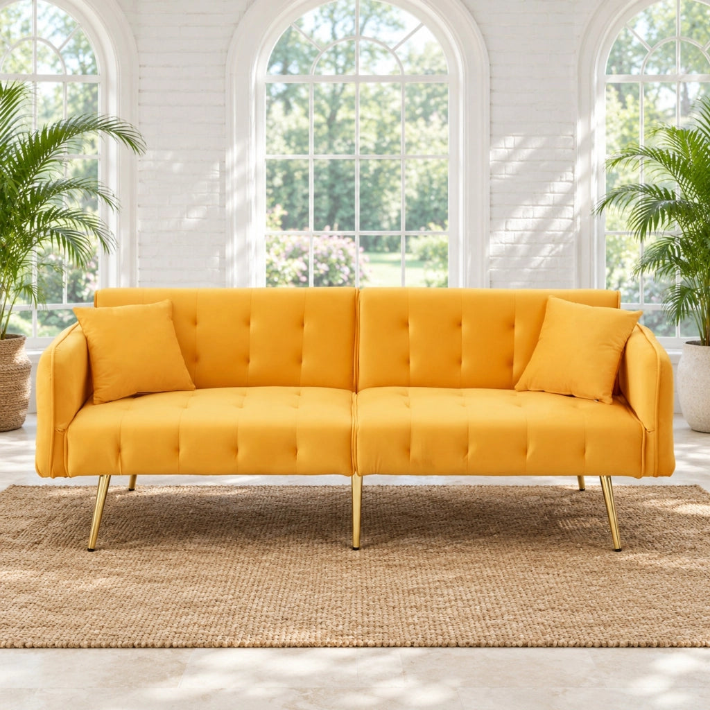 Divano letto 2 posti 215x81,5 cm con schienale regolabile in velluto giallo